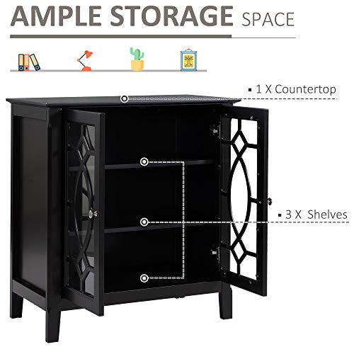 HOMCOM Sideboard Buffet Cabinet, Kitchen Storage Cabinet, Glass Door Accent Cabinet with Adjustable Shelves, White