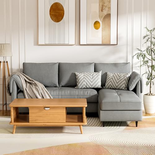 Small Sectional Couch with Storage - Convertible 3-Seater L-Shaped Sofa with Reversible Chaise for Living Room, Apartment, Small Spaces, Beige