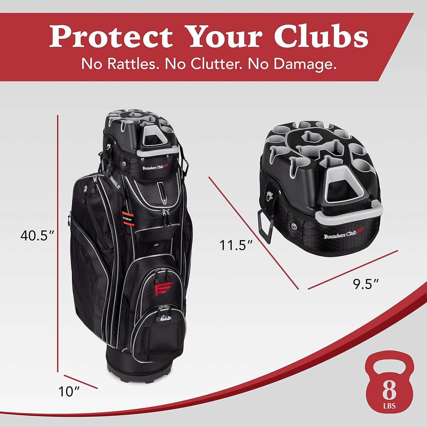 Founders Club Premium Cart Bag with 14 Way Organizer Divider Top (Black Red)