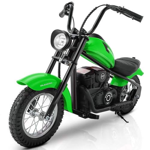 ELEMARA Electric Dirt Bike, 15 mph & 150lb Max, 24V Ride on Toy for Big Kids w/LED Lights & Power Display, Chain-Driven Motor, Twist-Grip Throttle, Shock Springs, Handbrake, 12" Air-Filled Tires-Black