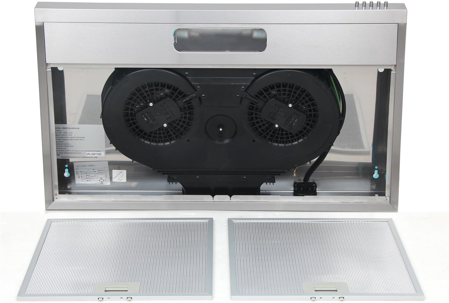 Under Cabinet Range Hood 30 Inch in Stainless Steel, Stove Hood Vent with 3 Speed Exhaust Fan, 350 CFM Dual Motor, Top or Rear Vent, Aluminum Mesh Filters, Push Button, Lights Included, Newfield