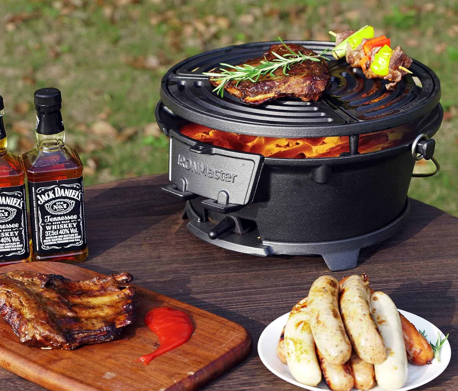 IronMaster R36 Pre-Seasoned Cast Iron Hibachi Grill, Portable Charcoal Grill for Outdoor Camping, BBQ Cooking Surface 13"