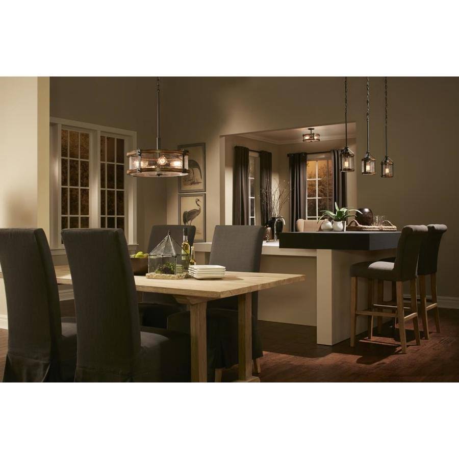Kichler Barrington Distressed Black/Wood Rustic Seeded Glass Cylinder Pendant