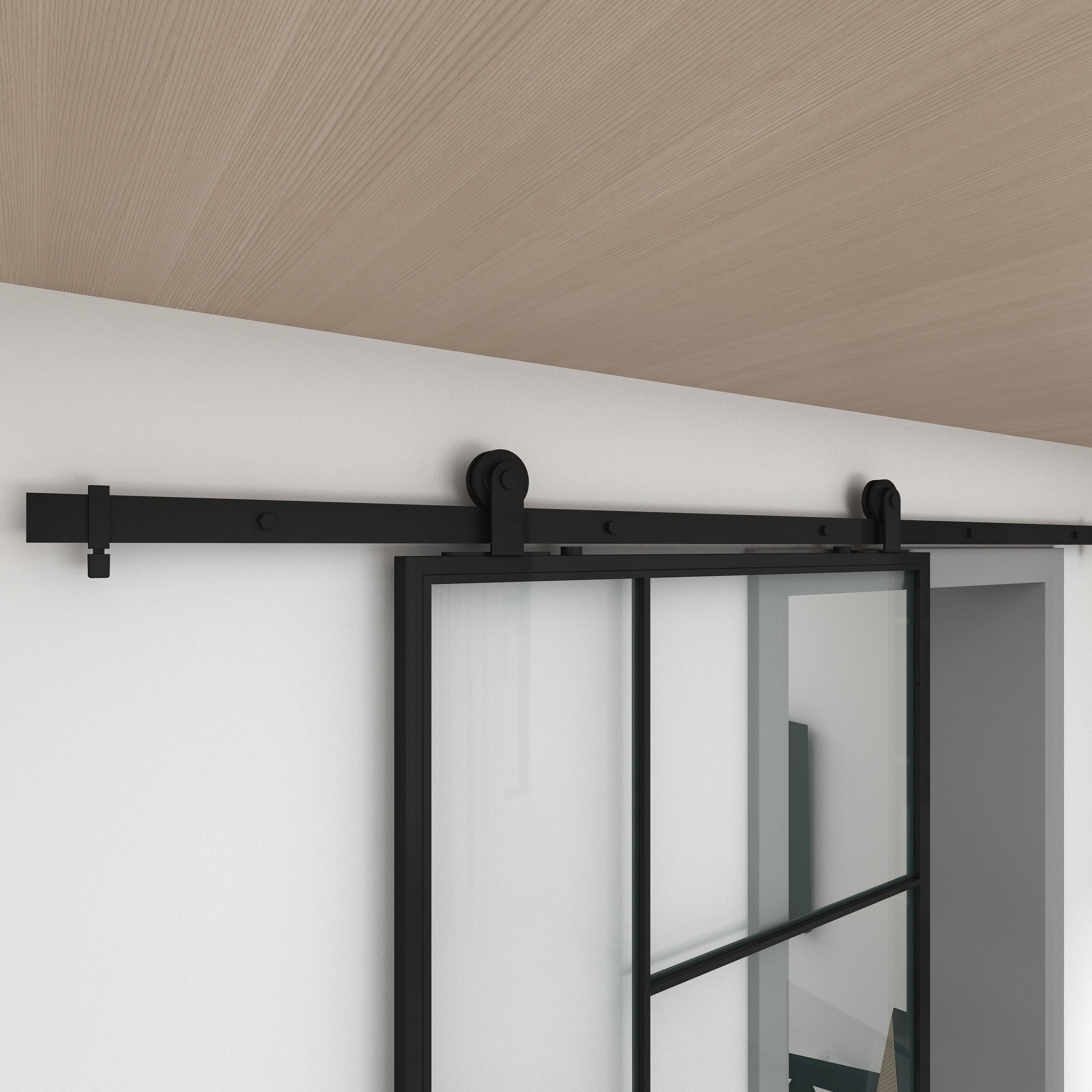 Colonial Elegance Cicero 37 in. x 84 in. 3/4 Lite Clear Glass Black Metal Finish Sliding Barn Door with Hardware Kit