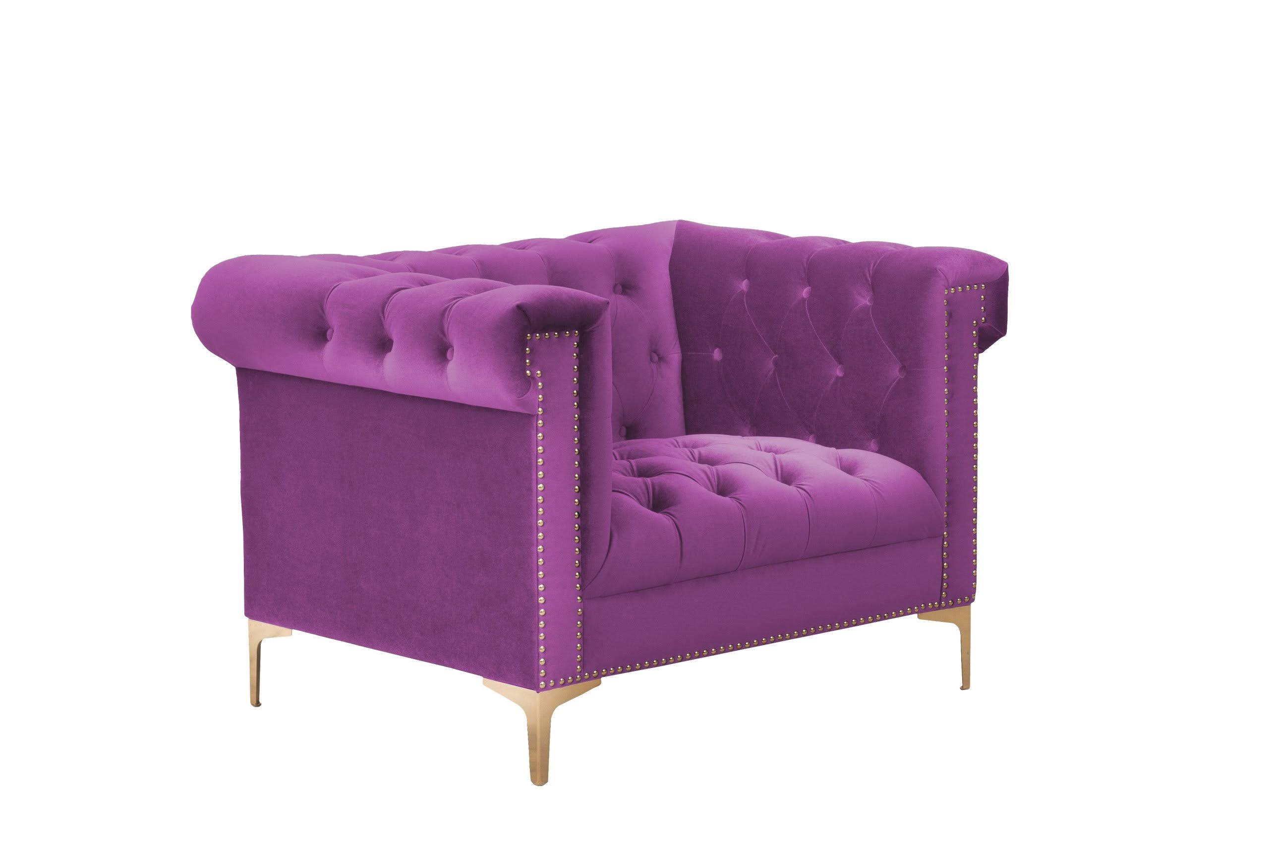 Chic Home BEA Purple Velvet Button Tufted Nailhead Club Chair