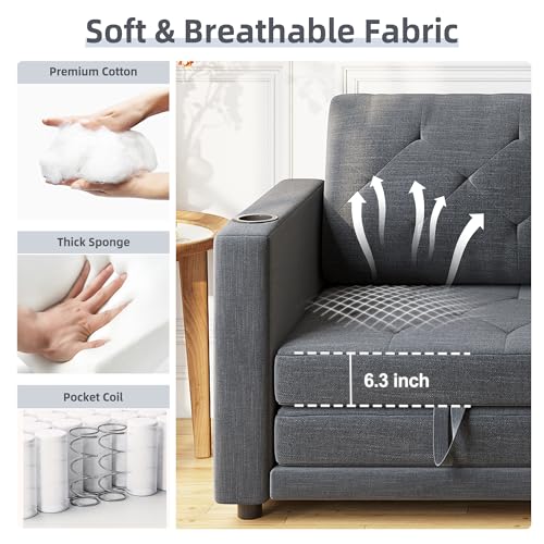 Lvifur 3-in-1 Loveseat Sleeper Sofa, Pull Out Sleeper Couch Full Size, Foldable Futon Sofa Bed for Small Space, Convertible Floor Couch with Side Pockets for Living Room (Beige)