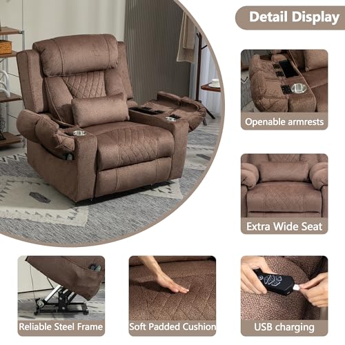 Power Lift Chair Lay Flat Recliner Infinite Position Electric Dual Motor Stand Up Lift Chair with Massage and Heat for Adults,Heavy Duty Recliners with 2 Remote Controls and Two Cup Holders