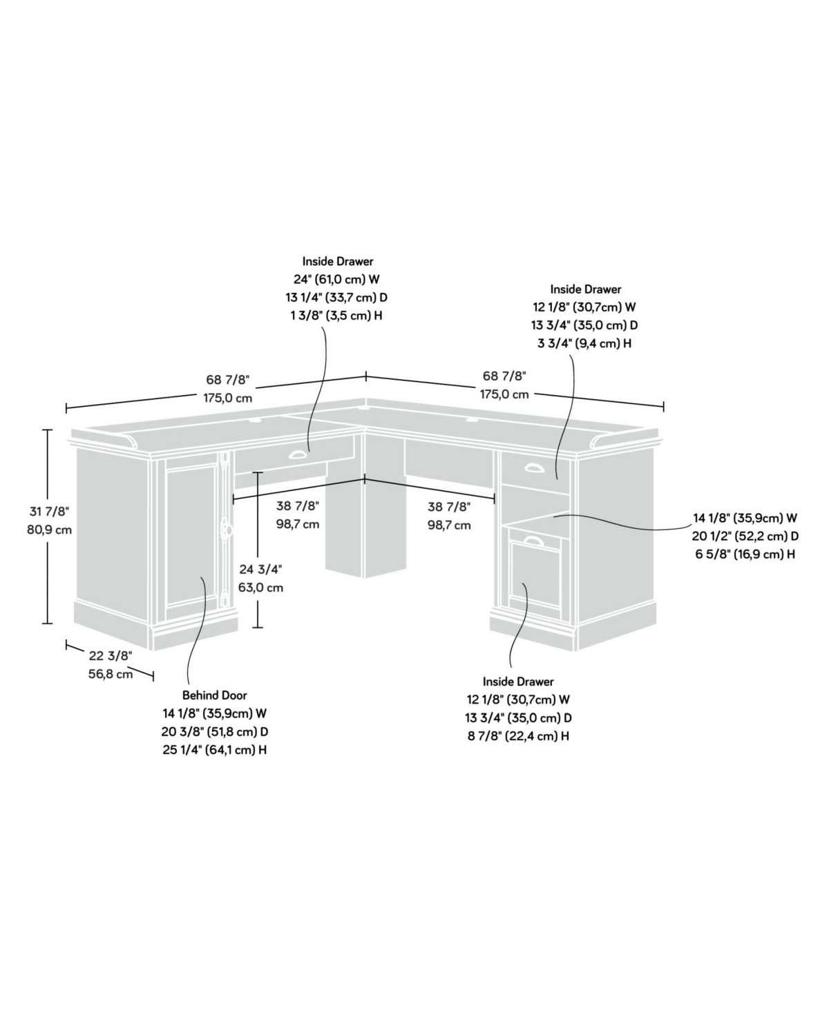 Sauder Barrister Lane L Shaped Computer Desk, Iron Oak