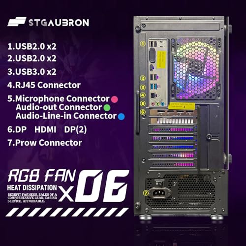 STGAubron Gaming Desktop PC, Radeon RX 580 8G GDDR5, Intel Core i7 3.4G up to 3.9G, 16G DDR3, 1T SSD, 600M WiFi,BT 5.0,RGB Fan x 6,RGB Keyboard&Mouse&Mouse Pad,RGB BT Sound Bar,RGB BT Gaming Mic,W10H6