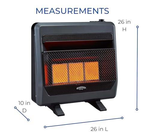 B20TNIR-BB Ventless Natural Gas Infrared Space Heater with Thermostat Control for Home & Office, 20000 BTU, Heats Up to 950 Sq. Ft., Includes Wall Mount, Base Feet, and Blower, Black