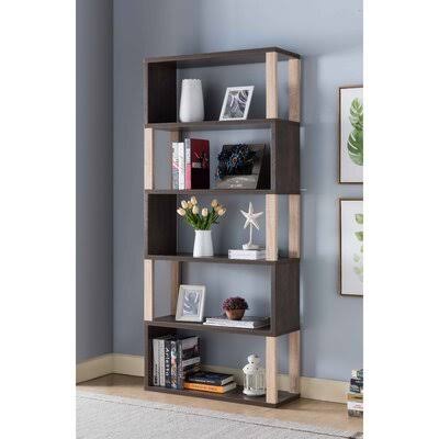 Modern Contemporary Home Office Utility Bookshelf Display Distressed Grey u0026 Black Finish George Oliver Color: Walnut Oak/Wea