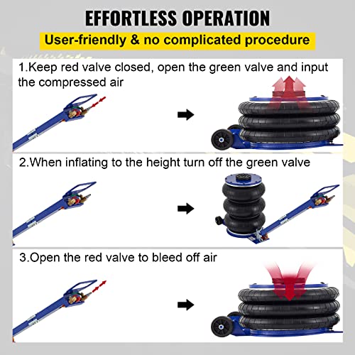 VEVOR Air Jack, 3 Ton/6600 lbs Triple Bag Air Jack, Air Bag Jack Lift Up to 15.75 Inch, 3-5S Fast Lifting Air Bag Jack for Cars with Adjustable Long Handle (Blue)