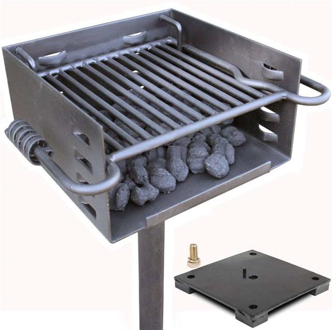 Titan Single Post Park Style Grill Charcoal Grill w Base Anchor BBQ Heavy Camp