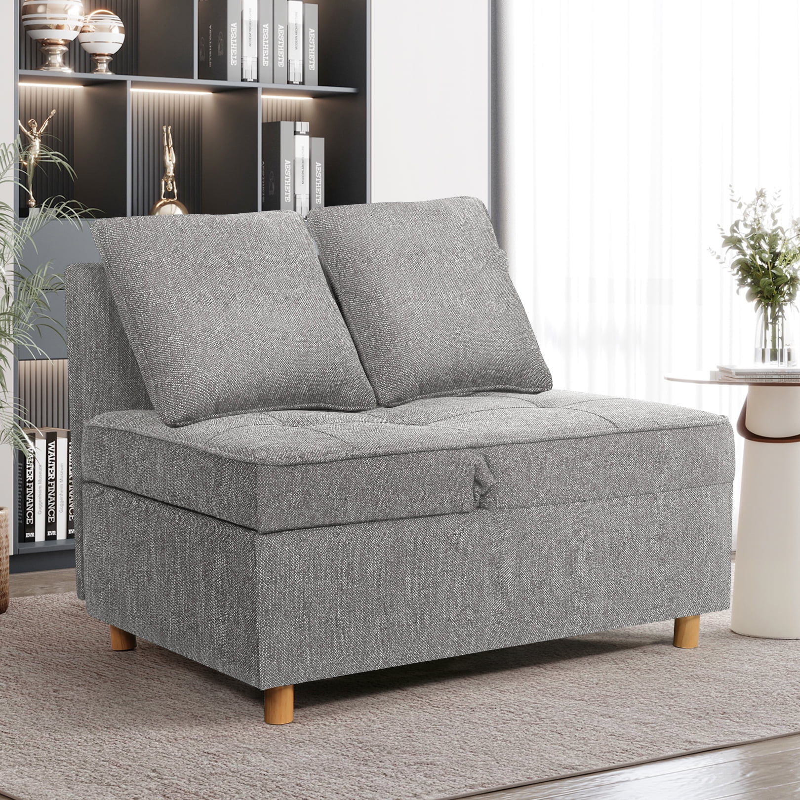 SEJOV Convertible Sofa Bed 4-in-1 Sofa Beds Chair 3-Seat Futon Sofa, Linen Sleep Bed Couch with 5 Adjustable Backrest and Pillows,Living Room Furniture for Apartment Living Room Office，Gray