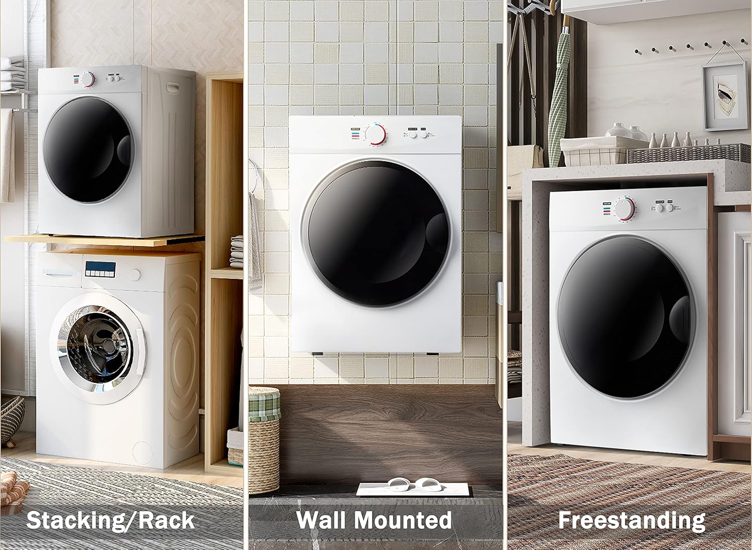 Portable Laundry Dryer│Dryer With Easy Knob Control For 5 Modes, Stainless │Steel Clothes Dryers, For Home, Dorm, Apartment And Rv, Wall Mount