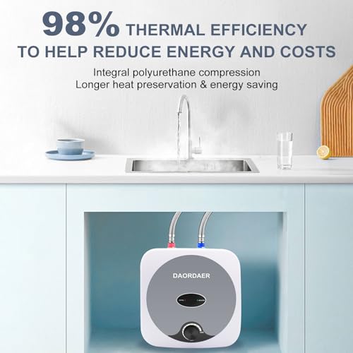 DAORDAER 110/120v 1.5kw Mini Tank Electric Water Heater 2.5 Gallon Compact Under Sink Water Heater Knob Temperature Adjustment Instant Hot Water Heater For Home Kitchen