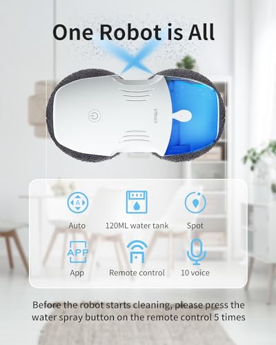 FMART Window Cleaning Robot,120ml Capacity Water Tank Window Cleaner Robot,Intelligent Double Water Spray Technology,3800PA Suction Power,AI Edge Detection Technology