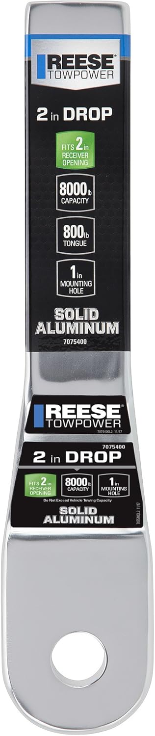 Reese Towpower 7075400 Solid Forged Aluminum Ball Mount with 2" Drop - 8, 000 lbs. GTW Capacity, 1 Pack