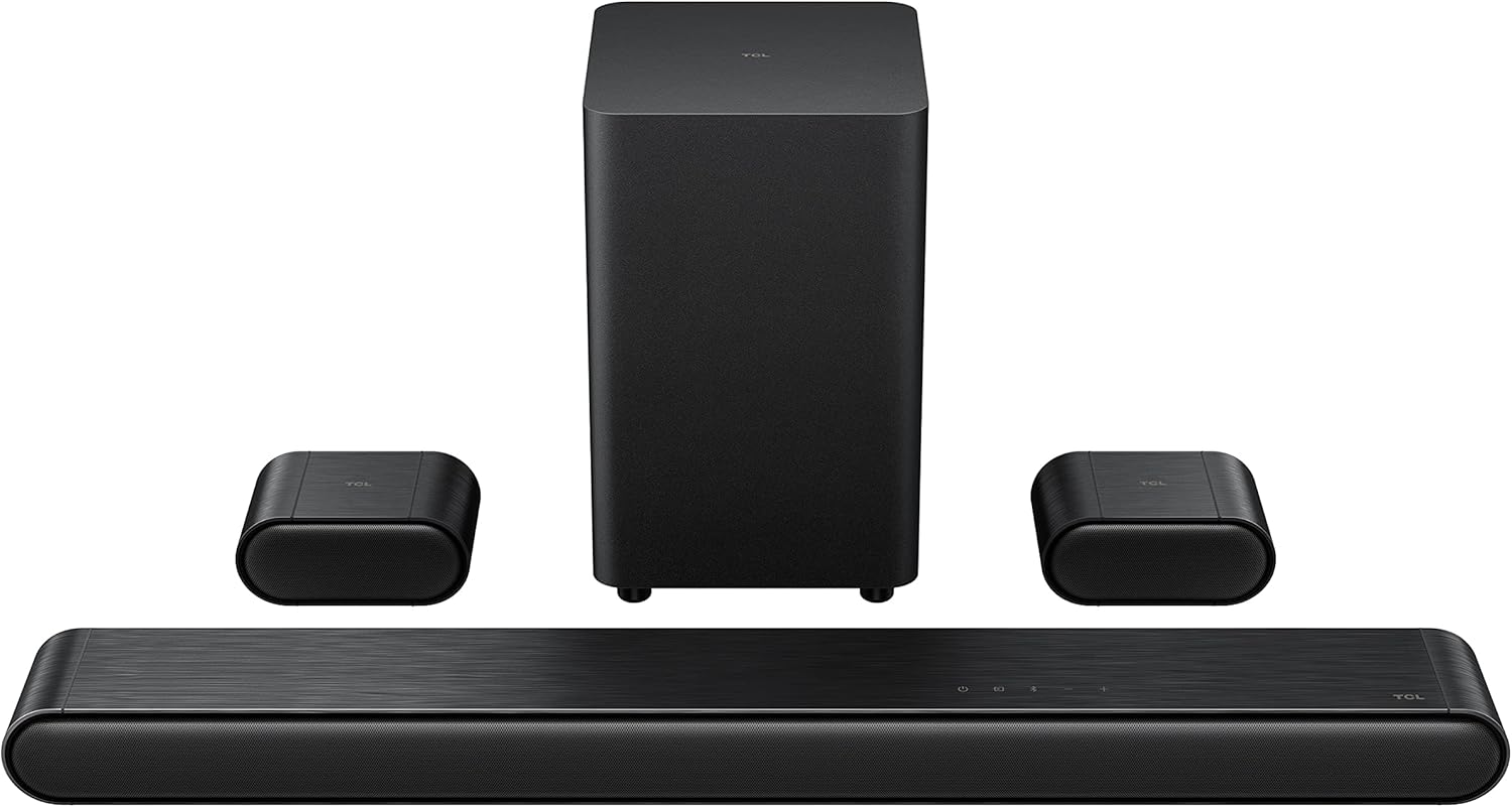 TCL 5.1ch Sound Bar with Wireless Subwoofer (S4510, 2023 - Model), Built-in Center Channel, 2 Rear Surround Sound Speakers, Dolby Audio, DTS Virtual:X, Bluetooth, Wall Mount / HDMI cable included