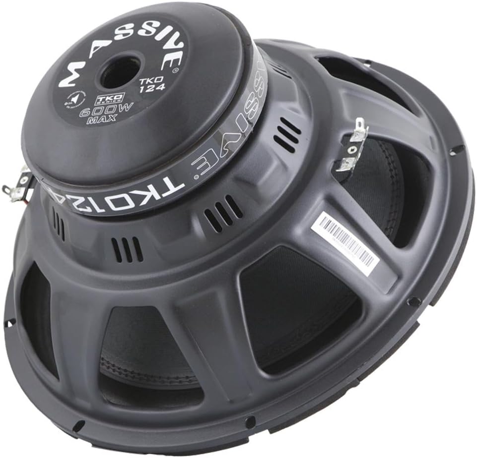 Massive Audio TKO124 TKO Series. 12 Inch, 600 Watt, 8mm Top Plate, Dual 4 Ohm Car Subwoofer. Sold Individually.