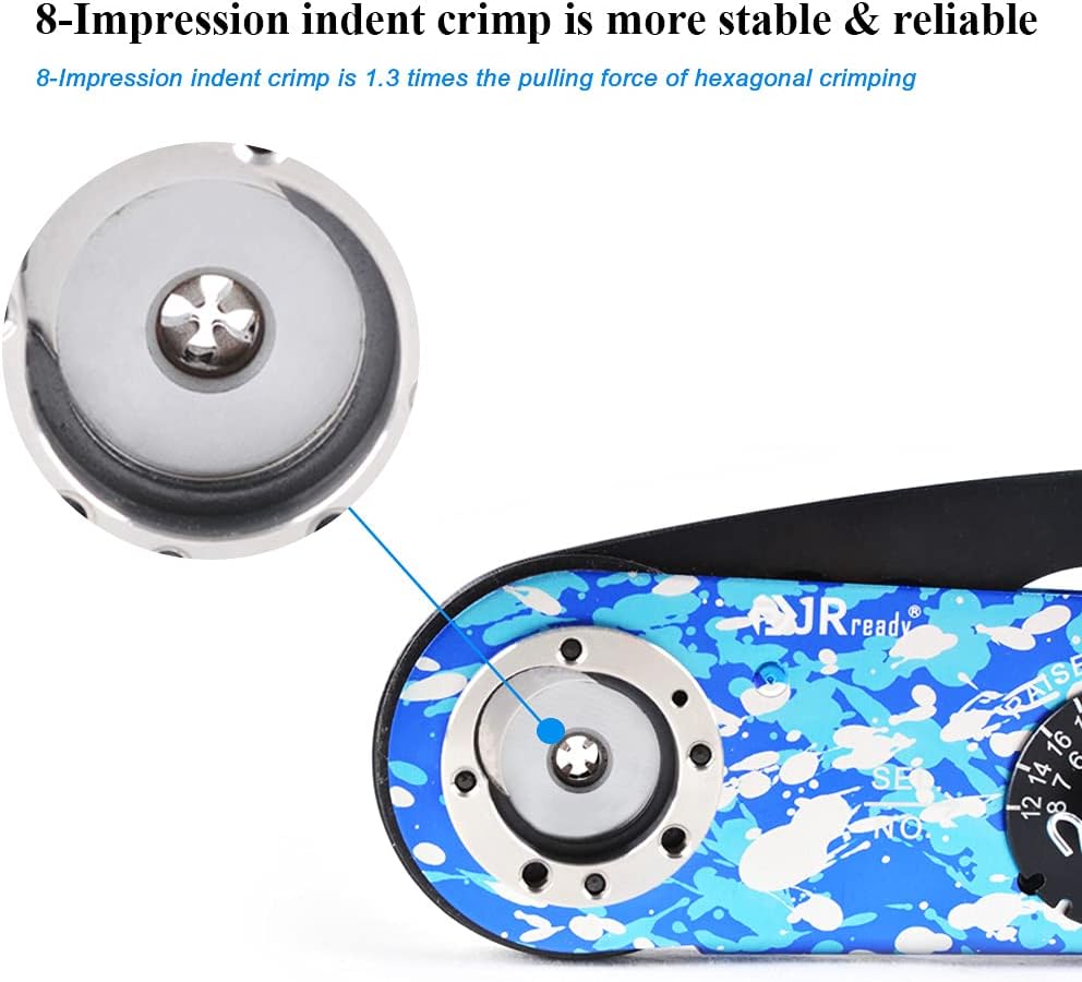 JRready ACT-M201 8 indent crimping tool design according M22520 1 01 for heavy duty circular rectangular electrical connector 38999 26482 etc. wire 12-26 awg 12 16 20 solid barrel contact