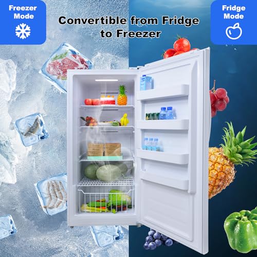 SMETA Upright Freezers 13.8 Cuft, Stand Up Convertible Refrigerator/Freezer, Garage Ready Frost Free Standing Deep Freezer, Dual Mode, White
