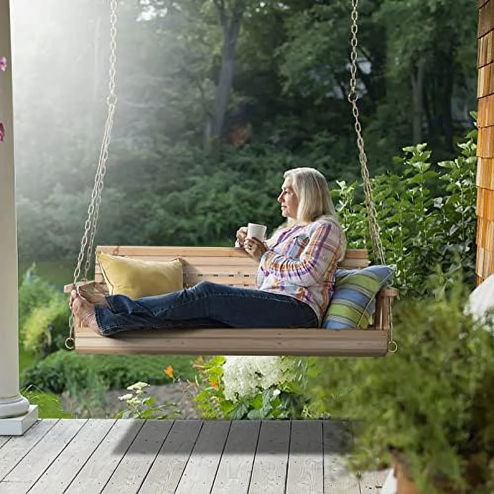 SQSFCB Upgraded Patio Wooden Porch Swing for Courtyard &amp; Garden  Heavy Duty 880 LBS Swing Chair Bench with Hanging Chains for Outdoors (5 FT  White) - Curated Treasures Market