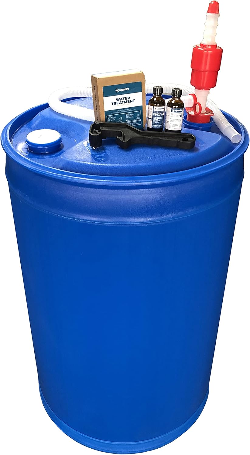 Augason Farms 6-07910 Treatment Water Filtration and Storage Kit 55 Gallon BPA-Free Wate, Blue