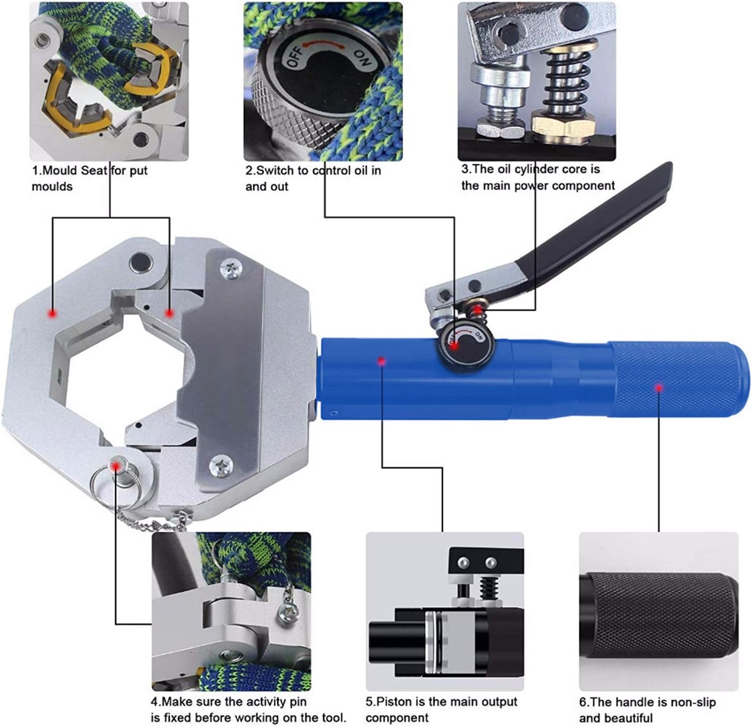 Auto Manual A/C Hose Crimper Kit, Hydraulic Hose Crimping Tool with 7 Die Set, Air Conditioning Repaire Handheld, Durable Aluminum Material
