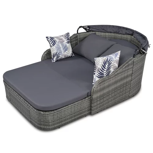 Churanty Outdoor Sunbed with Adjustable Canopy for Two Person Patio Chaise Double Lounger for Beach Backyard,Gray