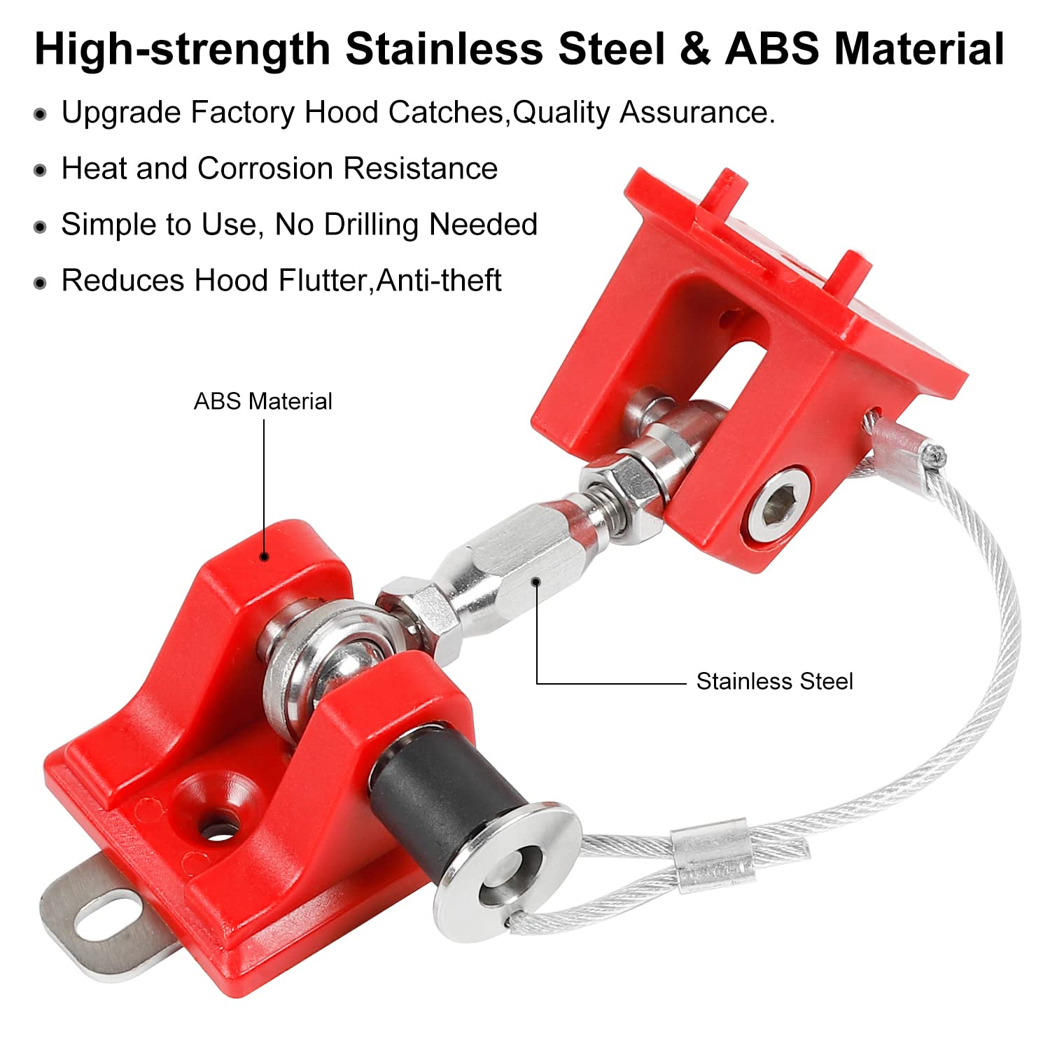 SQQP TJ Hood Latches for Jeep Wrangle,Locking Hood Catch Kit Aluminum Alloy Hood Locks for 1997-2006 for Jeep Wrangle TJ(Red) Pack of 2