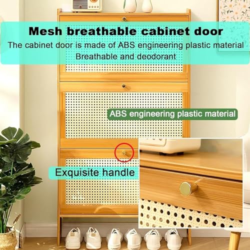 Shoe Racks Storage Cabinet With Doors, Shoe Cupboard, Rattan Slim Shoe Storage, Hallway Cupboard Shoe Racks Storage, Hallway Shoe Storage Cabinet Slim for Entryway Bedroom Living Room Apartment(Size:7