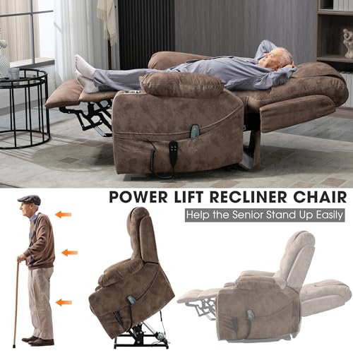 Power Lift Chair Lay Flat Recliner Infinite Position Electric Dual Motor Stand Up Lift Chair with Massage and Heat for Adults,Heavy Duty Recliners with 2 Remote Controls and Two Cup Holders