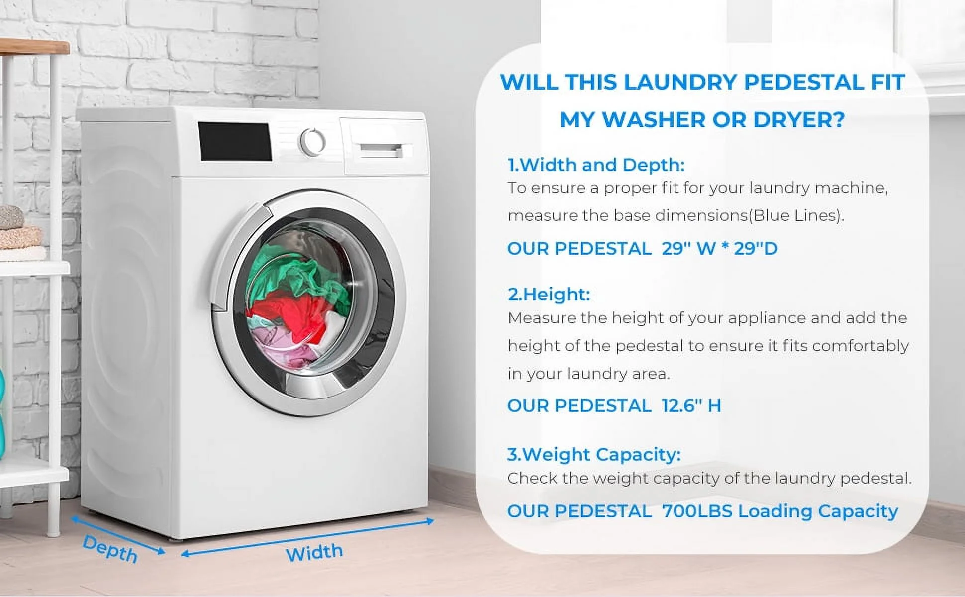 2-in-1 Upgraded Design Wash Dryer Pedestals 29" Matalde Laundry Pedestal Heavy Duty, Washer and Dryer Stand, White - Curated Treasures Market