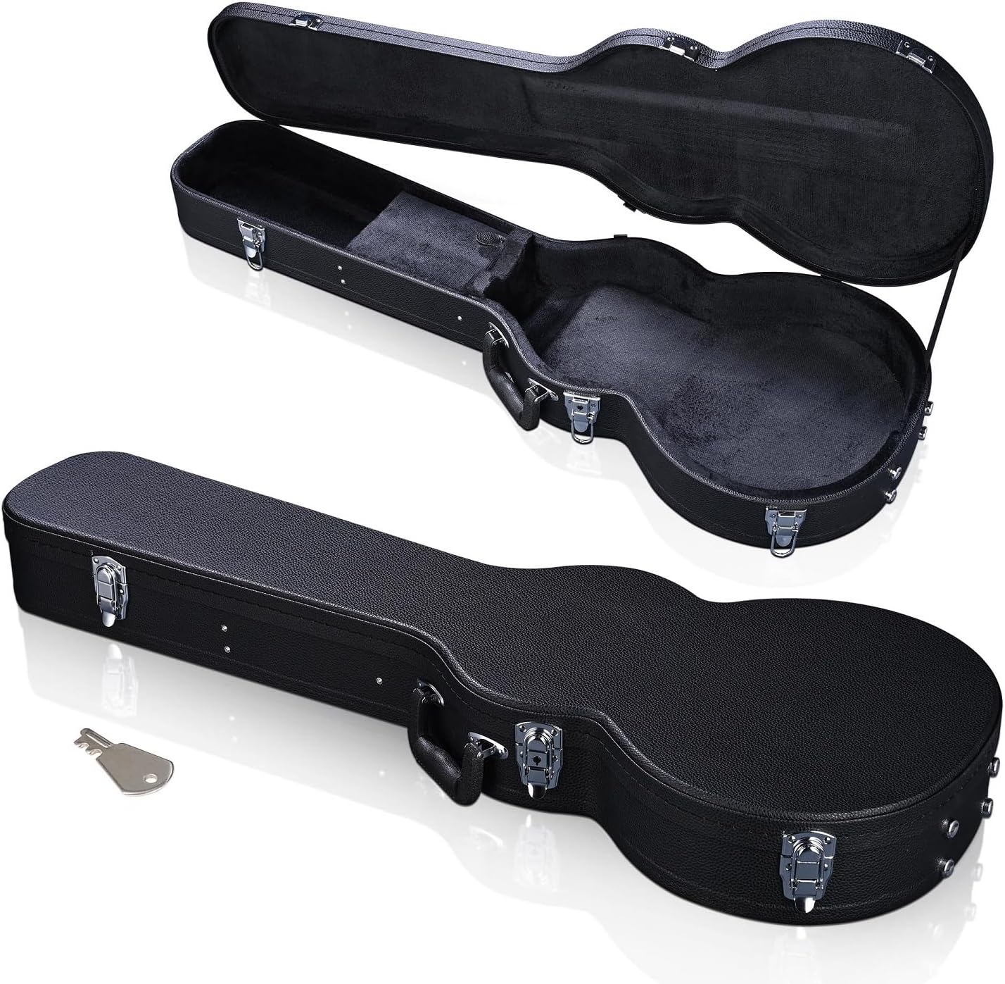 Guitar Hard Case for LP Les Paul Style Electric Guitars PU Leather Wooden Hard-Shell Case with Lock Molded Handle Black