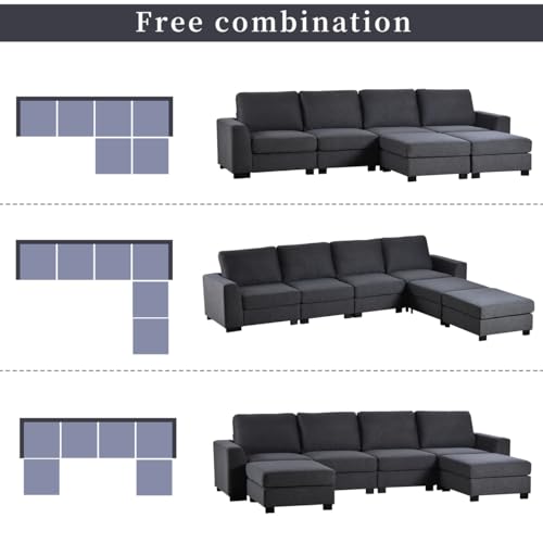 TRIPLE TREE Large U-Shaped Sectional Sofa Couch Sets with Removable Ottomans for Living Room, 131" Polyester Upholstered Couch, Modern 6 Seater Sofa Couches for Apartment Office, Gray