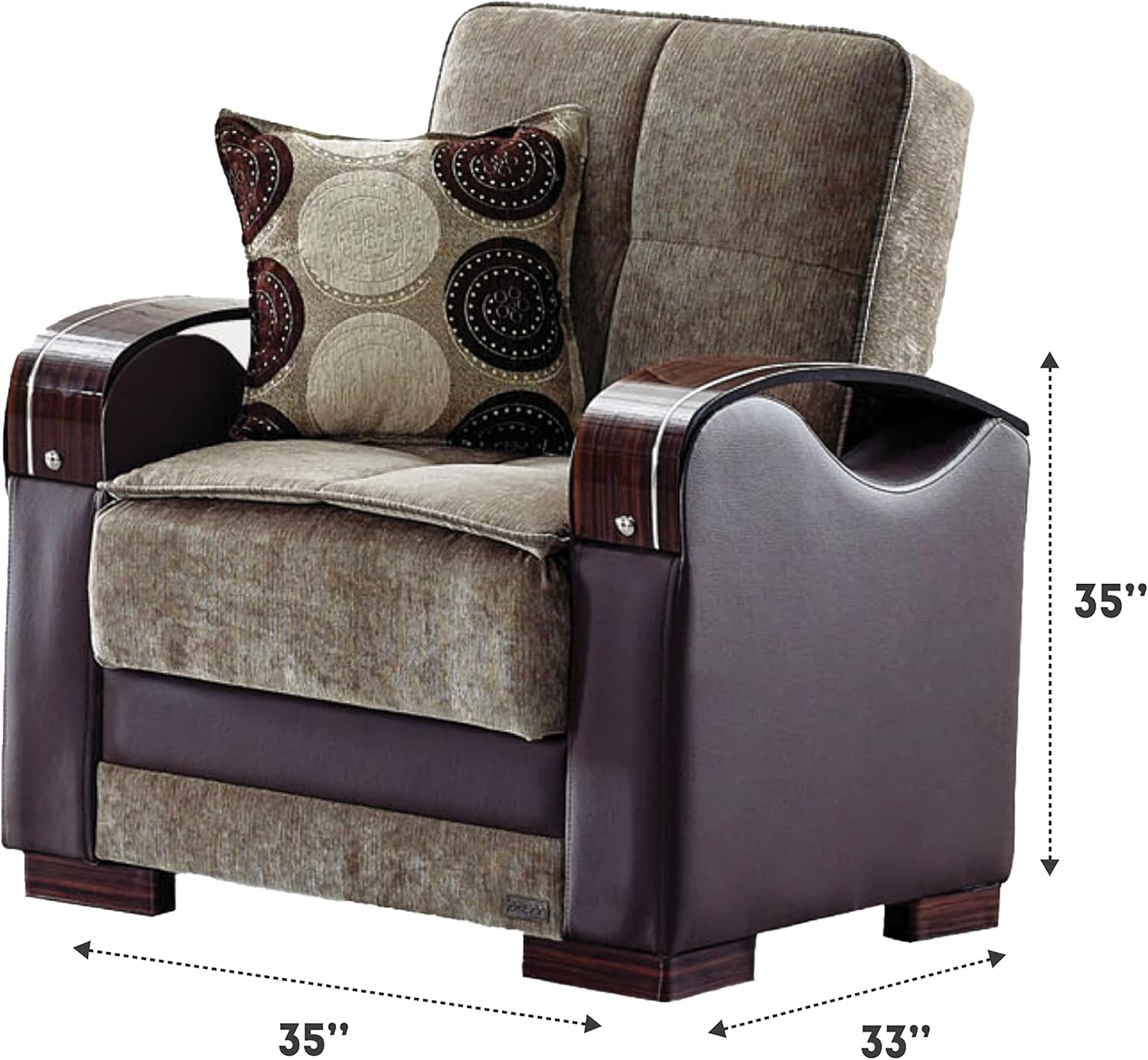 Rochester 35 in. Convertible Sleeper Chair in Light Brown with Storage