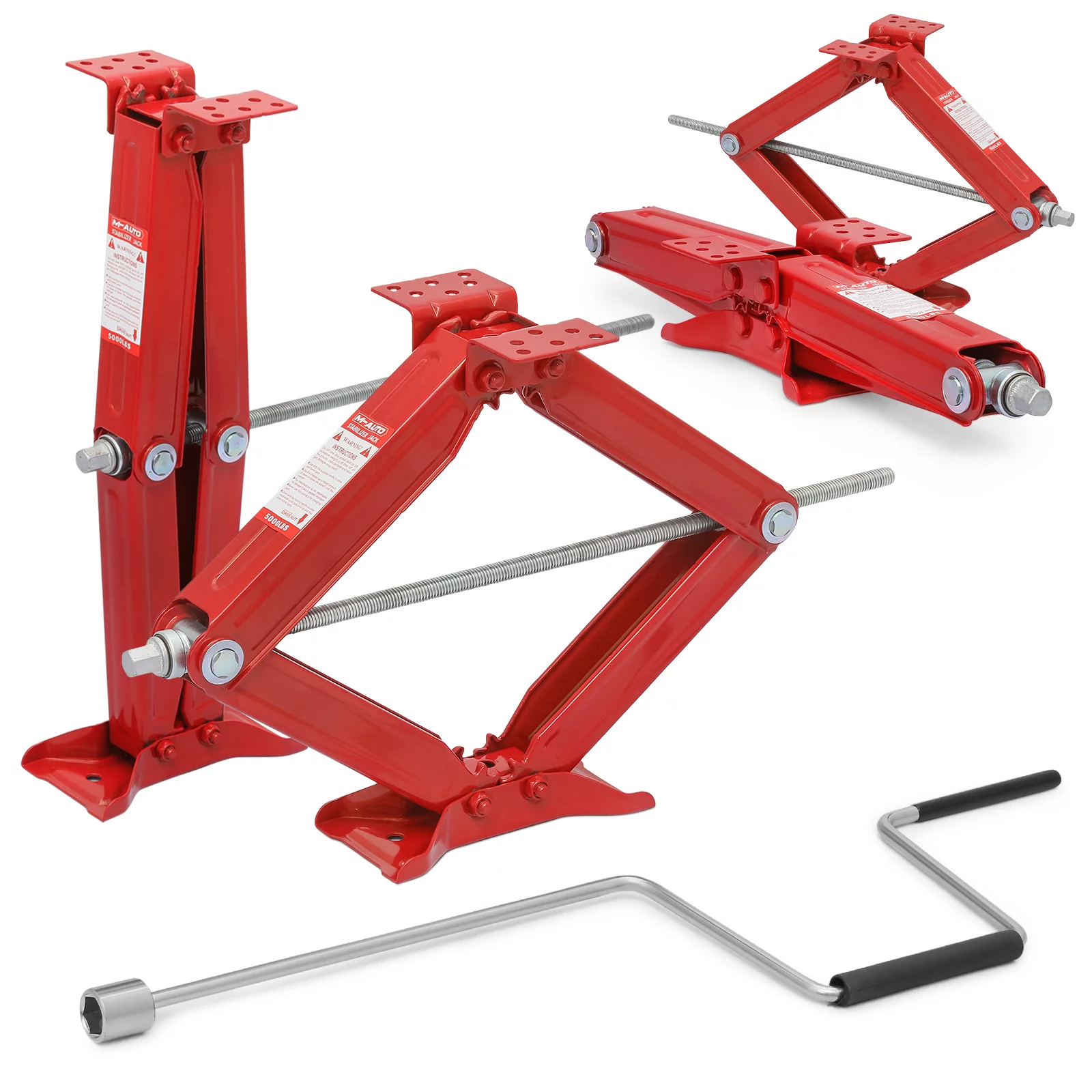 M-AUTO Set of 4 Scissor Jack, 2.5 Ton 5000lbs Heavy Duty Car Jack Tire Repair Tools Kit, RV Trailer Stabilizer Leveling Scissor Jacks with Handle, Red - Curated Treasures Market