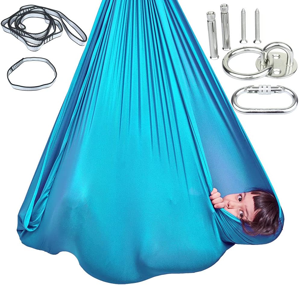 Sensory Swing Indoor + 360° Swivel Hanger Hardware, Double-Layer Lycra Indoor Swings for Kids to Play & Calm, Hanging Hammock Therapy Swing for Autism Child with Special Needs Pack of 2