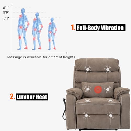 Power Lift Chair Lay Flat Recliner Infinite Position Electric Dual Motor Stand Up Lift Chair with Massage and Heat for Adults,Heavy Duty Recliners with 2 Remote Controls and Two Cup Holders