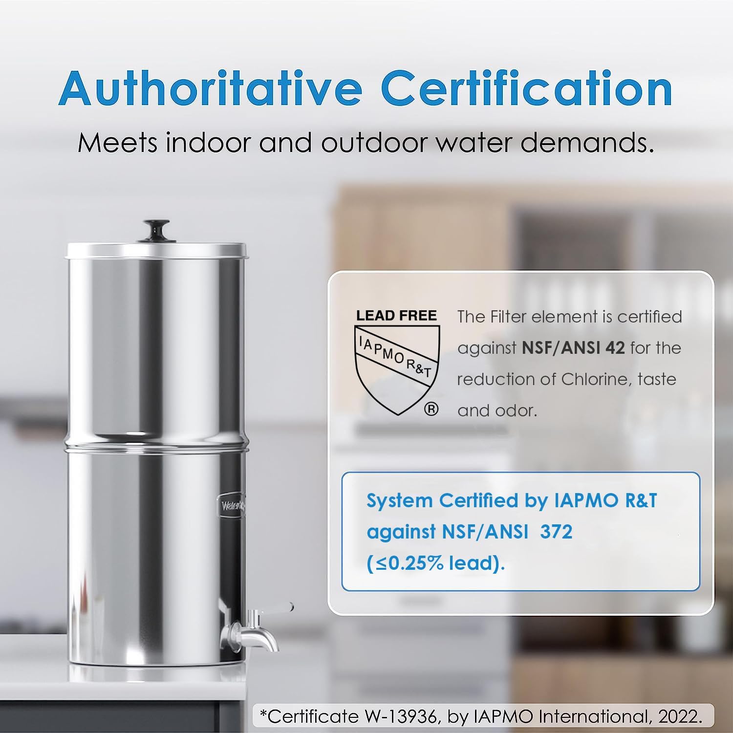 Waterdrop Gravity-fed Water Filter System with 2 Black Carbon Filters, Metal Spigot, Stainless Steel Stand and Water Level Spigot