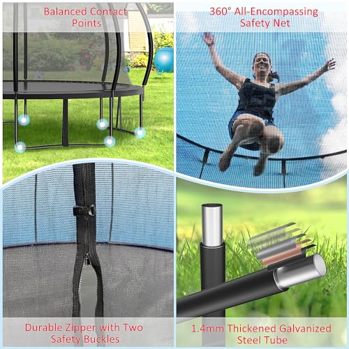 12FT 14FT 16FT Tranpoline for Adults and Kids, 1500 LBS Outdoor Tranpoline with Light, Sprinkler, Socks, Outdoor Recreational Tranpoline Heavy Duty - ASTM CPC CPSIA