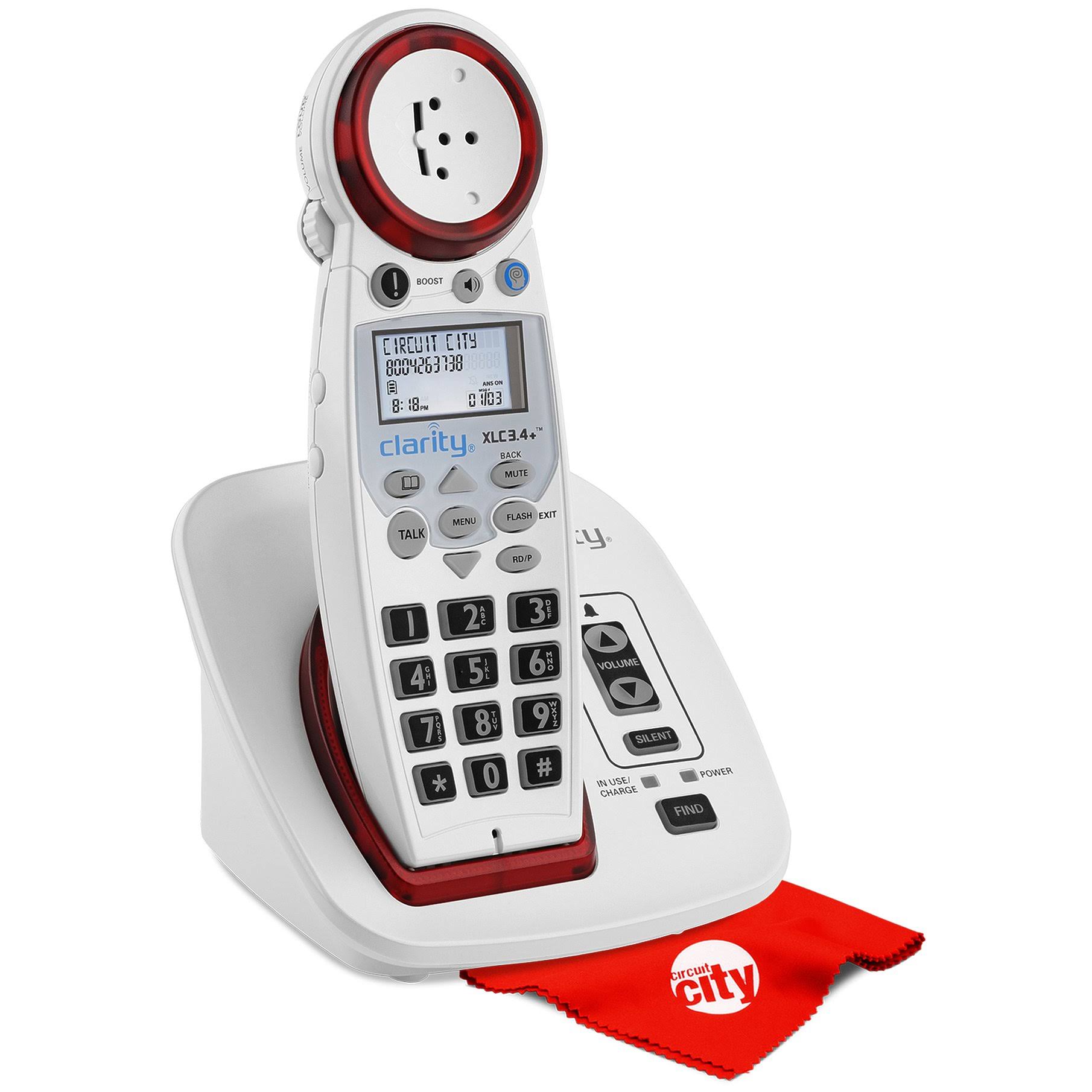 Clarity Xlc3.4+ Severe Hearing Loss Ampified Cordless Phone with Circuit City Microfiber Cleaning Cloth
