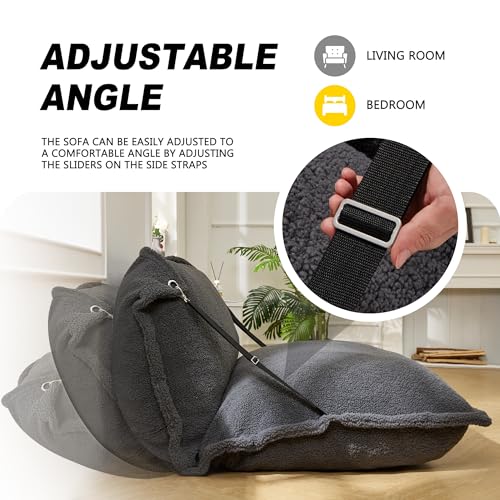 Homguava Giant Bean Bag Chair, Bean Bag Sofa with Adjustable Backrest, Bean Bag Bed with Filling and Detachable Sherpa Cover, Large Bean Bag Floor Sofa for Gaming Living Room Bedroom (Grey)