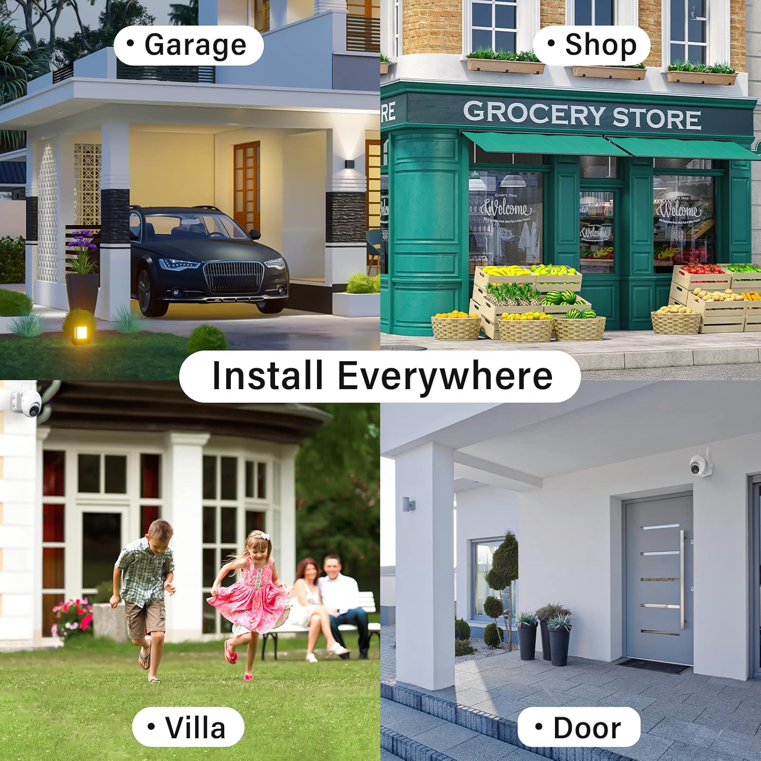 Solar Security Camera Outdoor, XTU Wireless WiFi 360° Camera Outdoor, Rechargeable Solar Powered Camera, Home Surveillance Camera with 1080P Night Vision, PIR Motion Detection, 2 Way Audio, IP66