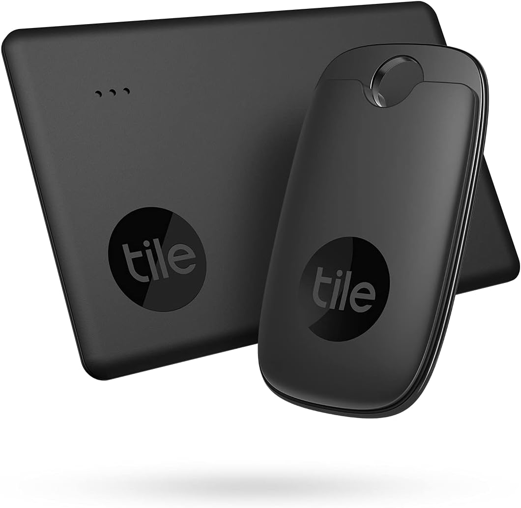 Tile Pro (2022) 2-Pack (Black/White). Powerful Bluetooth Tracker, Keys Finder and Item Locator for Keys, Bags, and More; Up to 400 ft Range. Water-Resistant. Phone Finder. iOS and Android Compatible.