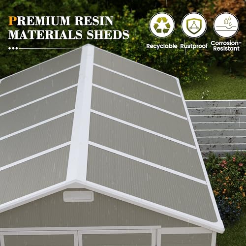 UDPATIO Outdoor Storage Shed 6 x 6 FT, Resin Garden Sheds with Floor Plastic Patio Outdoor Storage Shed with Lockable Door for Tool, Bike, Garbage Gray White