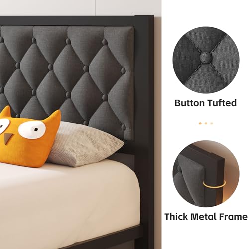 Queen Bed Frame with Headboard PU Leather Upholstered Bed Frame Platform,All Metal Slats Support Platform Bed Frame with Storage Space,Easy Assembly,Noise Free,No Box Spring Needed,Black