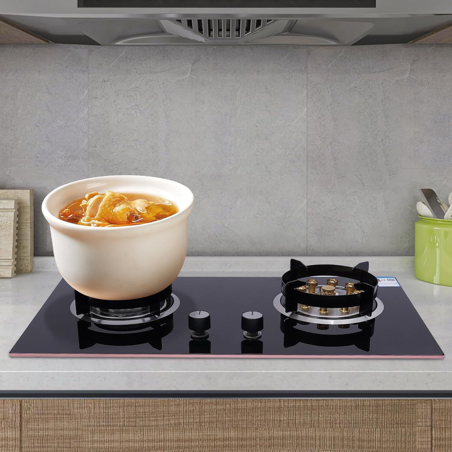 Gas Cook Top 2 Burners Gas Stove Built-In Kitchen Gas Cook Top Stove LPG/NG Stove 5.2KW Black Knob Control Built-In Glass Cook Top for Kitchen,RV