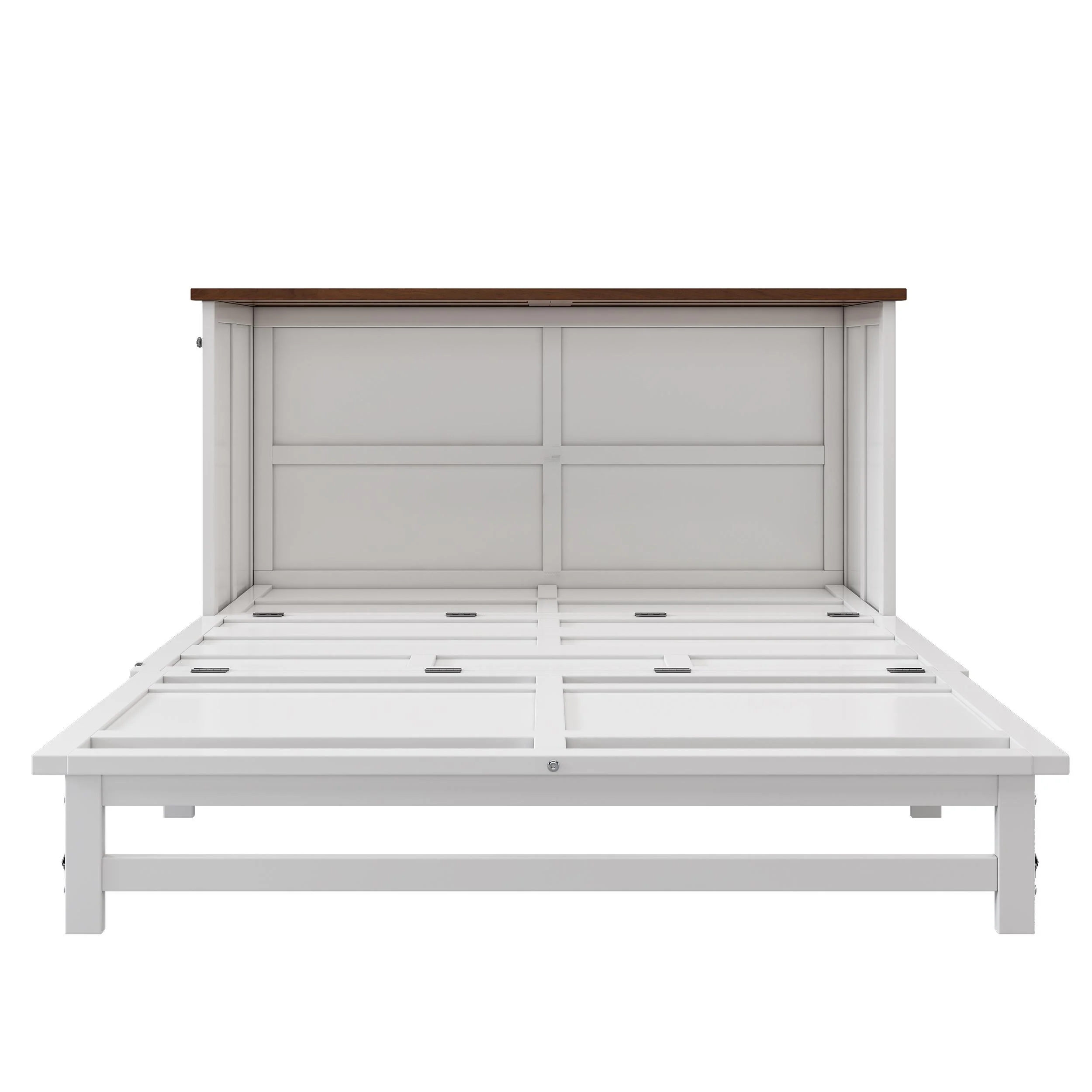 Bellemave Murphy Bed Queen with Storage Drawer, Solid Wood Queen Size Murphy Bed Cabinet with Charging Station, Easy Fold Modern Murphy Beds for Guest Room Home Office (White+Walnut)